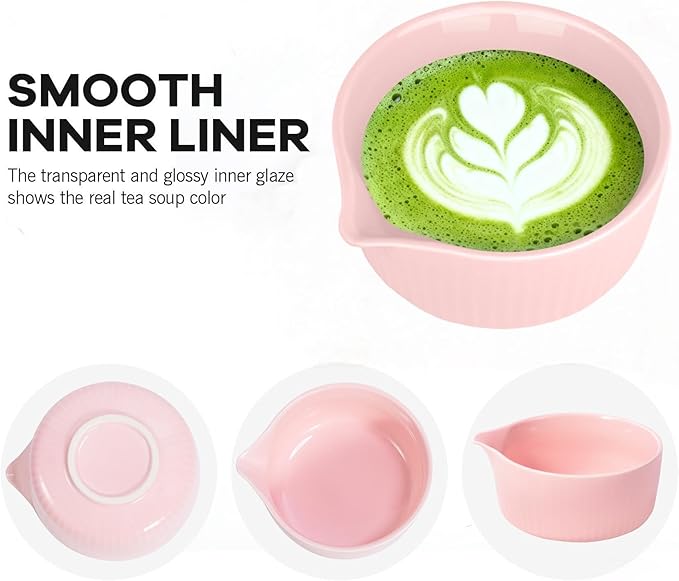 Traditional Matcha Bowl with Spout, Ceramic Matcha Tea Bowl (Chawan), Matcha Mixing Bowl for Whisking Matcha, Pink