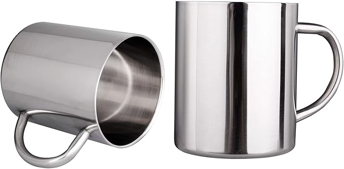 IMEEA 13.5oz Stainless Steel Coffee Mug, Double Walled Cup with Handle for Coffee & Latte, Camping Use, Set of 2