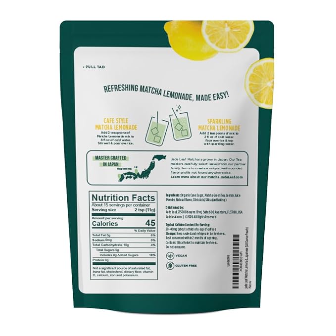 Jade Leaf Matcha Lemonade Drink Mix - Premium Japanese Ceremonial Grade Matcha Green Tea Powder, Organic Cane Sugar - Refreshing Café Style Matcha Lemonade Powder, 5.8 Ounce / 165g (Pack of 1)