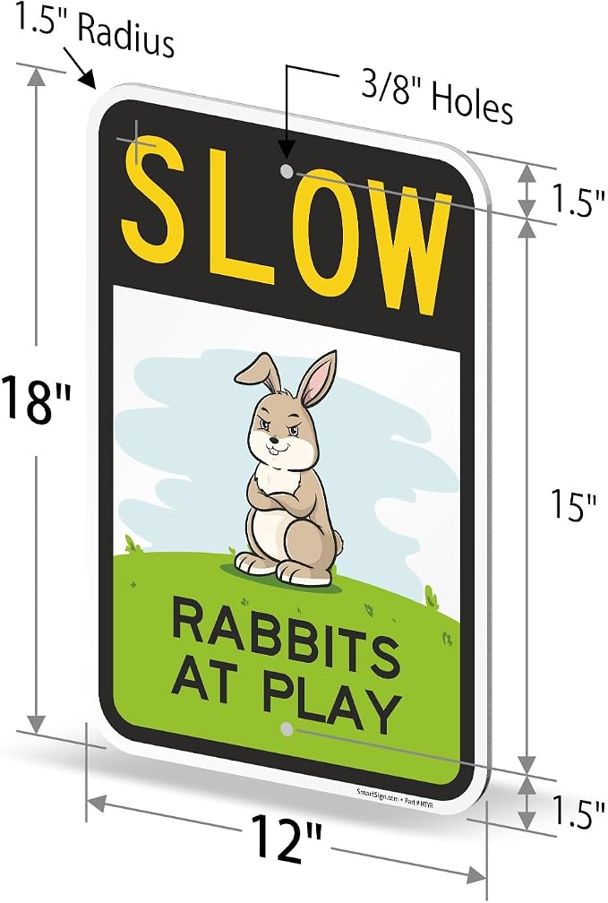 SmartSign Slow Rabbits At Play Funny Animal Sign - 12" x 18", 63 mil Laminated Rustproof Aluminum Metal, Pre-Drilled Holes, For Gift, Yard, Cafe, Room Decor, Outdoor, Made in USA - Image 6