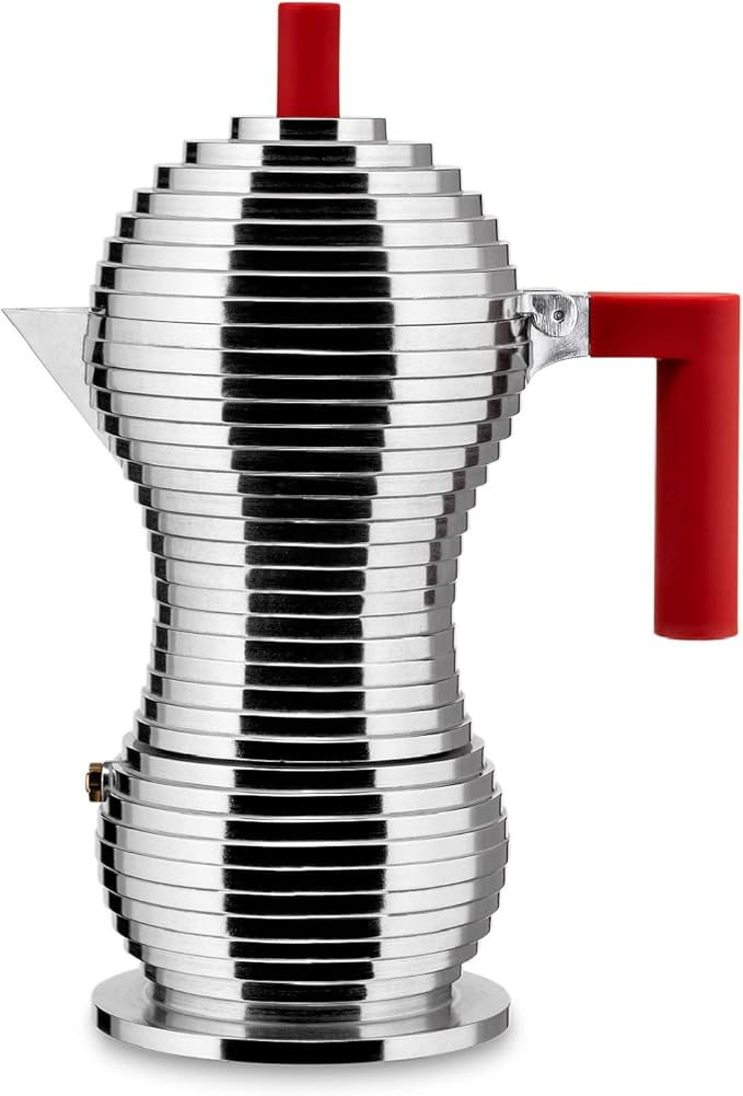 Alessi MDL02/6 R "Pulcina" Stove Top Espresso 6 Cup Coffee Maker in Aluminum Casting Handle And Knob in Pa, Red