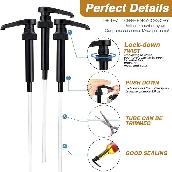 10 Packs Black Coffee Syrup Pump Dispenser, Compatible with 25.4 Oz/750ml Bottles, Great for Home & Coffee Bar Drinking Mixes, Tea, Beverage, Cocktails - Image 3