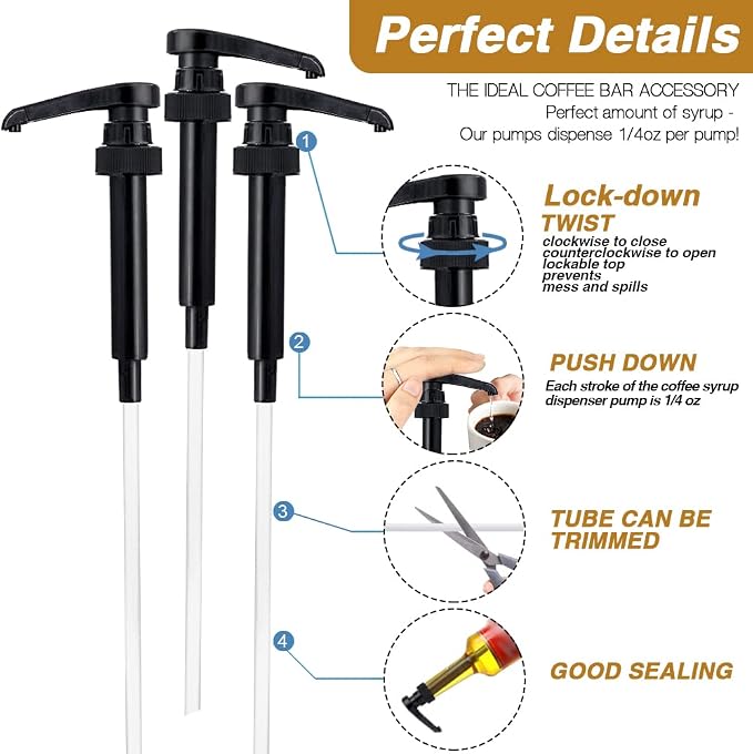 25 Packs Black Coffee Syrup Pump Dispenser, Compatible with 25.4 Oz/750ml Bottles, Great for Home & Coffee Bar Drinking Mixes, Tea, Beverage, Cocktails, Plus Spoons(5.23") - Image 3