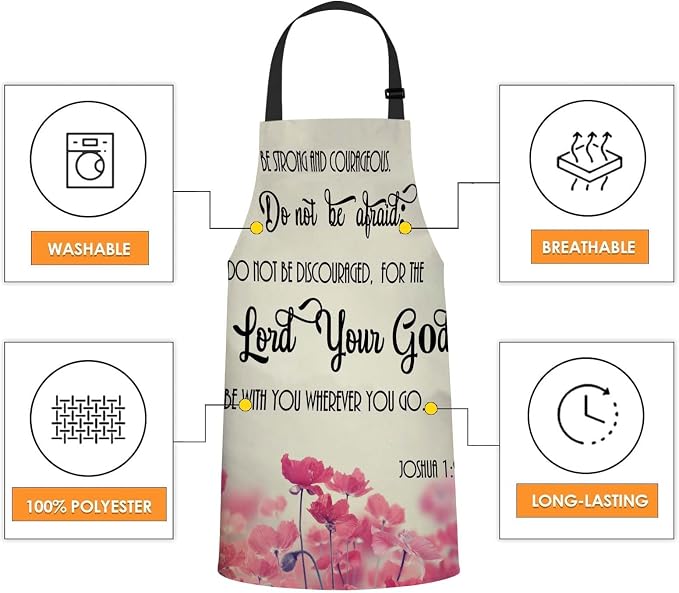 Christian Bible Verses Scripture Quotes Joshua 1:9 Waterproof Apron Kitchen Chef Aprons Bibs for Grooming Cooking Baking Painting Gardening - Image 4