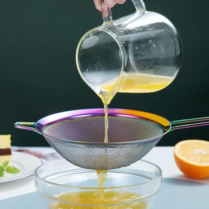 Kyraton Rainbow Fine Mesh Strainer 3 Pieces Set, Copper Flour Sifter For Baking, Stainless Steel Clander, Matcha Tea Strainer, Gravy Separator, Stasher Sieve Pasta Strainers