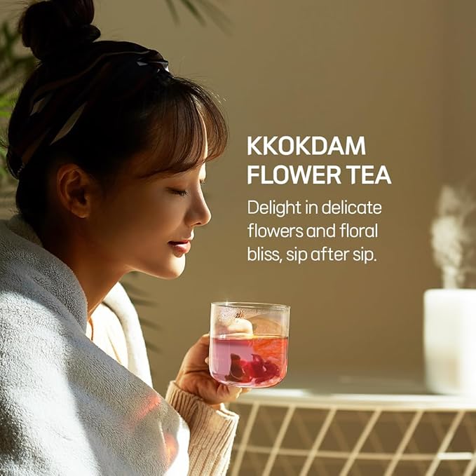 KKOKDAM Lovely Blossom Flower Tea Sampler in Glass Jars - Premium 5 Loose Leaf Herbal Tea Variety Pack, Women & Mom Gift Box