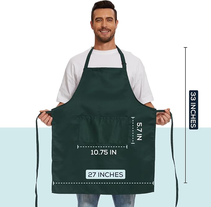 Will Well Kitchen 2 Pack Bib Apron For Men & Women with 2 Pockets - Green | Unisex 33'' x 27'' Oil & Water Resistant Soft Kitchen Chef Apron with Adjustable Neck Strap & 38'' Waist Ties for Snug Fit - Image 6