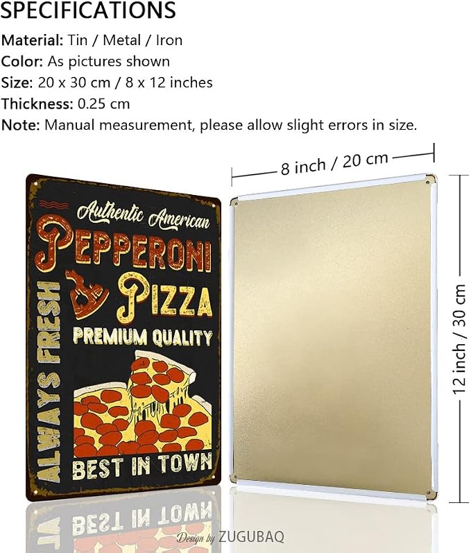 Pizza Tin Signs Vintage Metal Sign Funny Food Art Printing Poster Wall Decor for Home Kitchen Bar Restaurant Cafe Pub Indoor Outdoor 12x8 Inch Hanging Plaque - Image 2