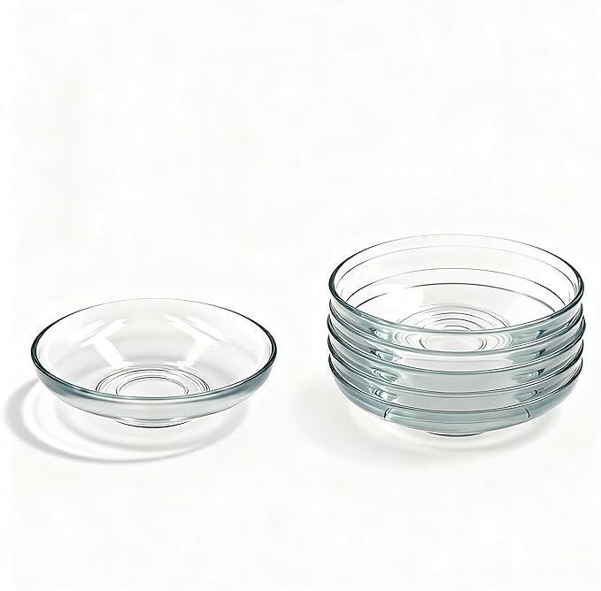Glass Saucer Plates Set of 6, Coffee & Tea Saucers, Dipping Sauce Cups, Soy Sauce Dish, Small Plates for Side Dishes, Appetizer Plates for Home Kitchen