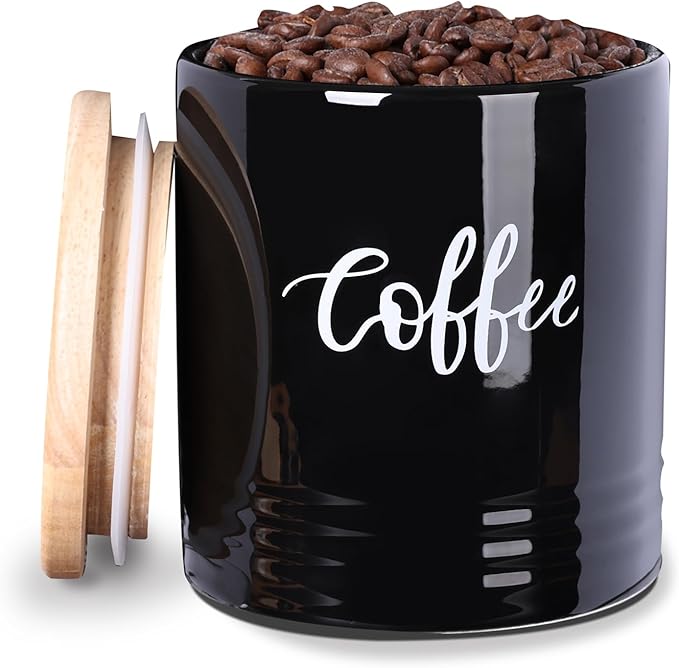 LEETOYI Porcelain Food Storage Containers with Lid, 4.5 Inch 31oz, Black Labeled Coffee