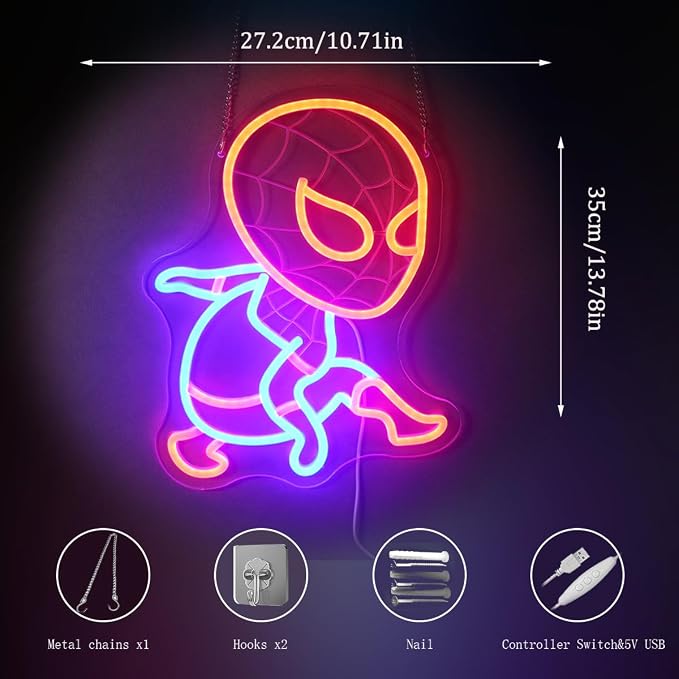 "Spidey Sense" Neon Light - LED Spider Light Wall Art for Game Room, Dorm, Kids Room or Comic Fan Decor, Dimmable USB, Awesome Gift for Anime Movie Fans - Image 4