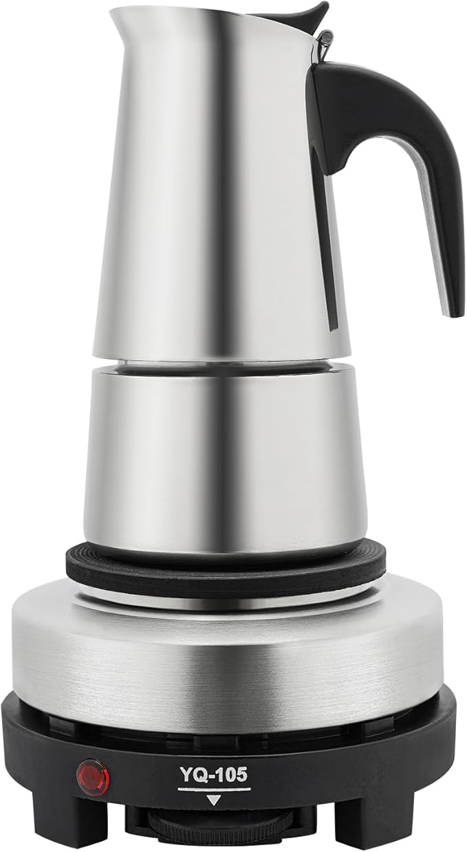 Espresso Machine, 4 Cups Stovetop Moka Pot, 200ml Portable Espresso Coffee Maker, Stainless Steel Coffee Pot with Electric Stove, Stainless Steel Italian Coffee Machine Maker