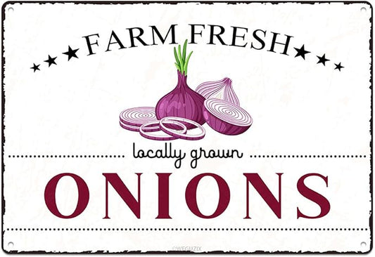 Vintage Onions Metal Signs Wall Decor Funny Vegetables Art Poster Decorative for Home Farmhouse Kitchen Garden Cafe Bar Farm Porch Fence Yard 12X8 Inch Aluminium Hanging Plaque by WEGUZIX