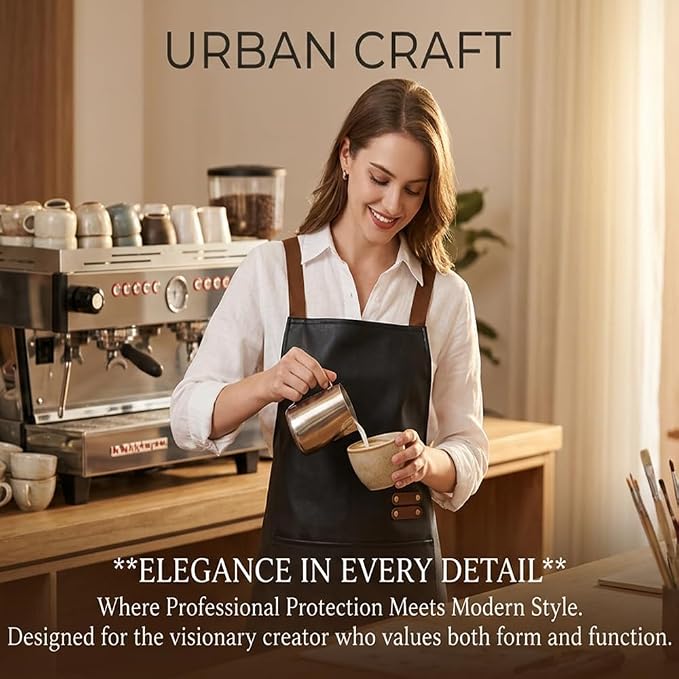 Waterproof Apron Large Pocket PU Material Waterproof Oil-proof Dust-proof Apron Black and Red - Image 6