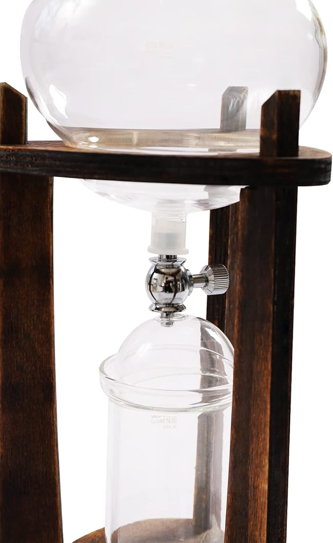 Iced Coffee Cold Brew Drip Tower, 600Ml Glass Cold Brew Coffee Makers 6-8 Cups Cold Extracted Coffee 2drops/S Brewing 3 to 5 Hours with Removable Shelf and Adjustable Drip Speed Valve (Brown)