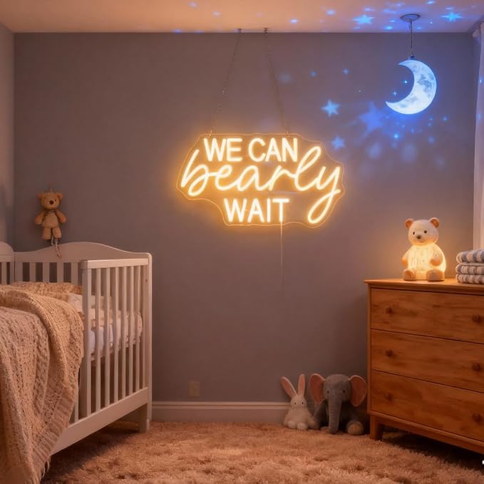 "We Can Bearly Wait" Neon Signs Led Gender Reveal Party Decorations Neon Letters Signs Pregnancy Announcement Party Supplies Baby Shower Yard Signs(warm white) - Image 4