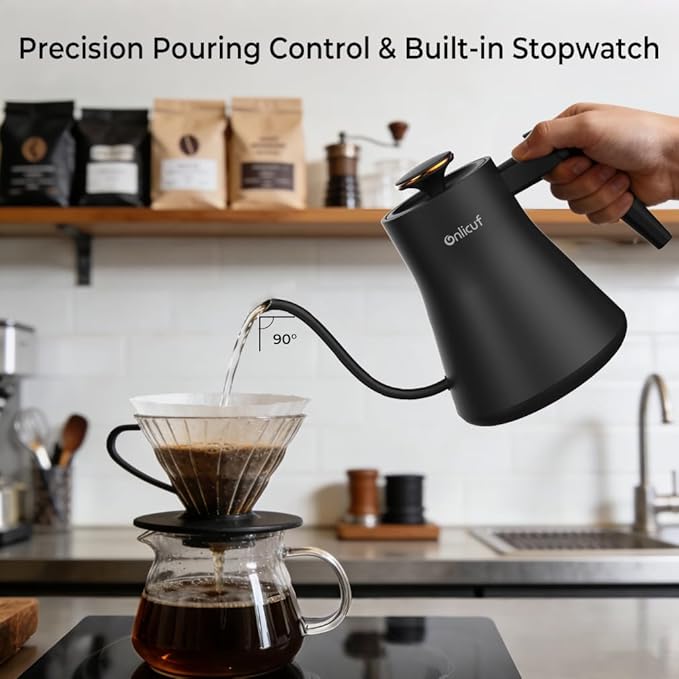 Electric Gooseneck Kettle with Temperature Control, 0.8L Pour Over Coffee, ±1°F Precision Heating, 7 Presets, Stainless Steel Inner, Electric Tea Kettle with 2H Keep Warm, Matte Black