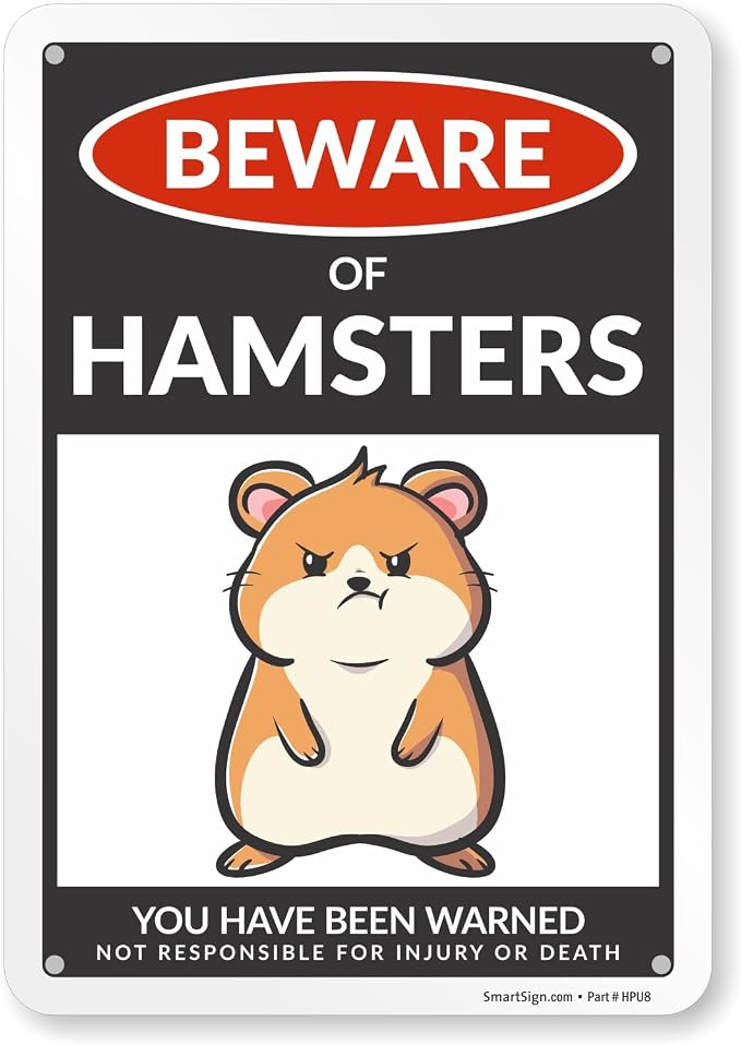 SmartSign Funny Beware Of Hamsters Warning Sign - 10"x7", 40 mil Laminated Rust-free Aluminum - Metal Signs for Wall Decor, Outdoors, Patio, Gifts, Cafe, Bar, Kitchen - Hamsters Theme, Made in USA by SmartSign