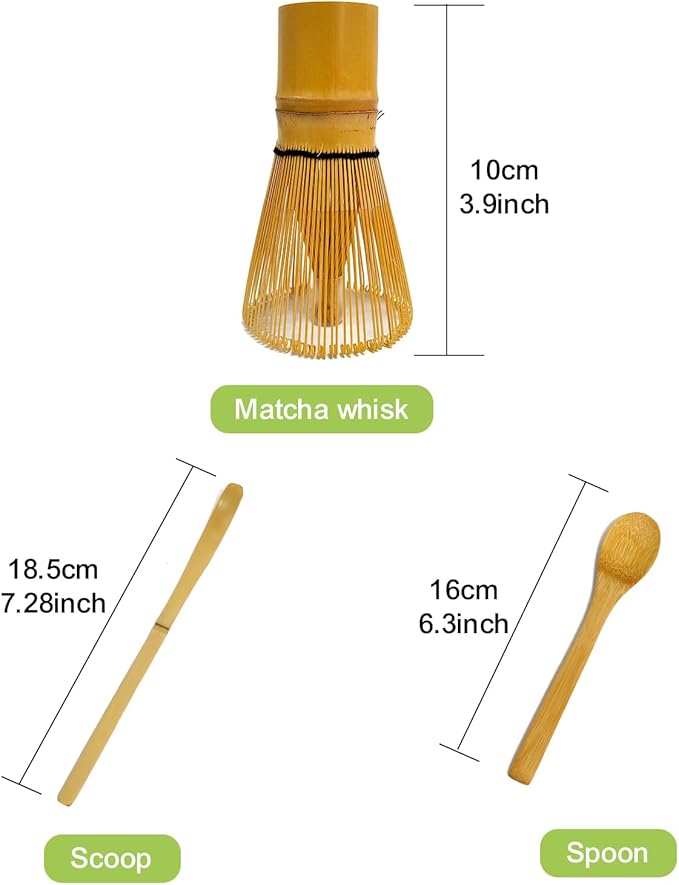 Matcha Whisk Set - With Bamboo Whisk and Tea Spoon (Chasen) & Traditional Scoop – Traditional Japanese Matcha Making Kit for Green Tea Ceremony, Handcrafted 100% Natural Bamboo Tools