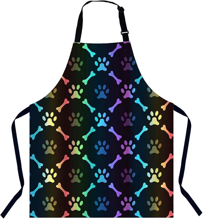Dog Paw and Bone Apron for Women Men, Adjustable Apron Cooking Kitchen Chef Apron for Home Kitchen, Baking Gardening BBQ, Coffee House, Restaurant by Unknown
