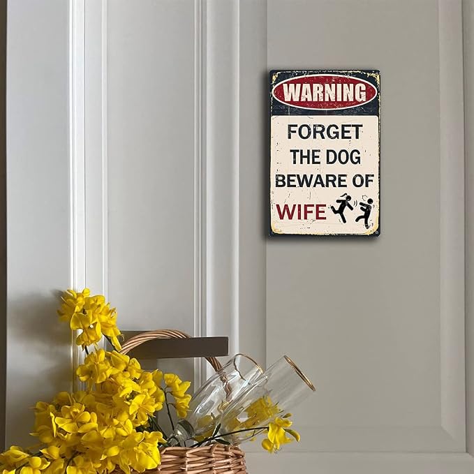 Funny Metal Garage Signs For Men Room Decor Little Man Cave Sign Vintage Bar Home Pub Office Wall Decorations, Forget The Dog Beware Of Wife Tin Signs 8x12Inch - Image 6