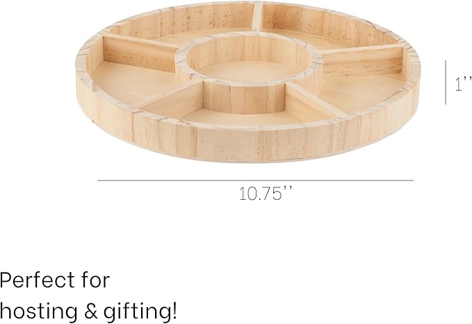 Wooden Candy Platters - Set of 2, 10" Round Bamboo Serving Trays for Parties, Events, and Home Decor - 6 Compartment Candy and Snack Organizer (2 Pack)