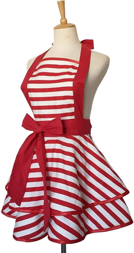 Hyzrz Lovely Handmade Cotton Retro Aprons for Women Girls Cake Kitchen Cook Apron for Mother's Gift (Red) - Image 2