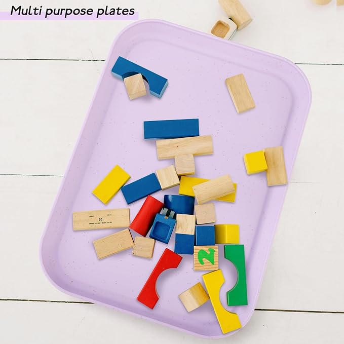 4 Pack Purple Plastic Serving Trays for Party Serving Food - Rectangular, 8.66 by 12 in, Heavy Duty Dessert Trays for Food Erving Platters for Party Tray Decor Veggie,Snack