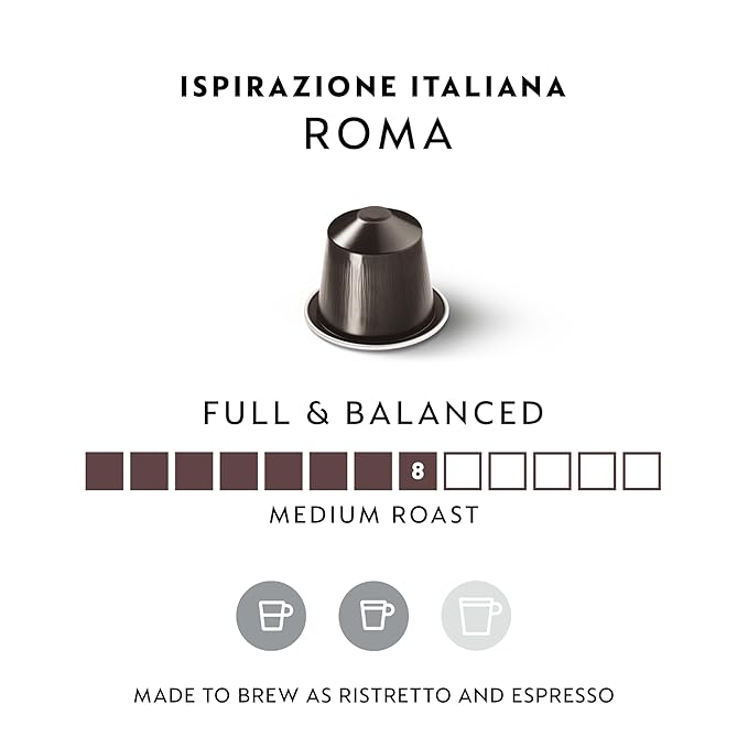 Nespresso Capsules Original Line, Roma Intenso, Medium Roast Coffee, 50 Count Coffee Pods