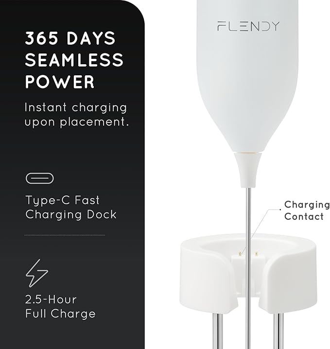 Rechargeable Milk Frother Handheld, Coffee Frother Handheld with USB-C Charging Stand, Electric Drink Mixer Handheld, Mini Electric Whisk Frother for Coffee, Matcha, etc