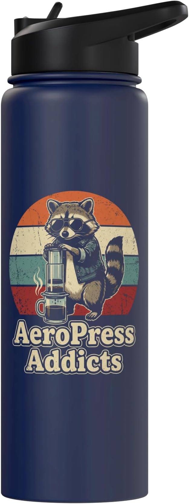Retro Raccoon Coffee Lover Shirts AeroPress Addicts Stainless Steel Insulated Water Bottle