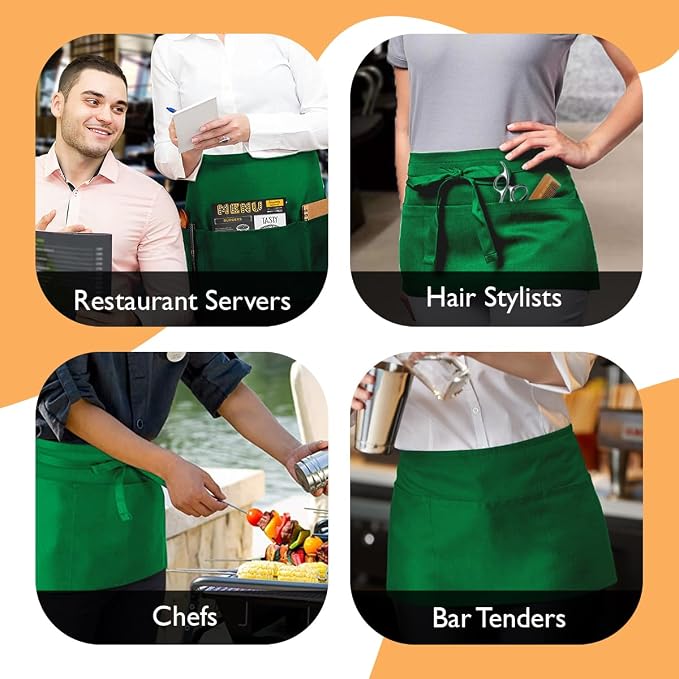 Avalon Kitchen Server Aprons with 3 Pockets – 100% Polyester Waist Apron, 24x12 Inch Half Apron, Waitress Apron for Servers - Image 4