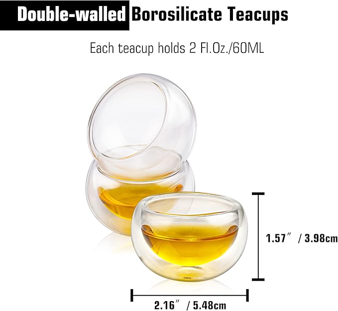 Double-walled Borosilicate Glass Tiny Teacups Each Holds 2 Oz／60ml (6 PCS)