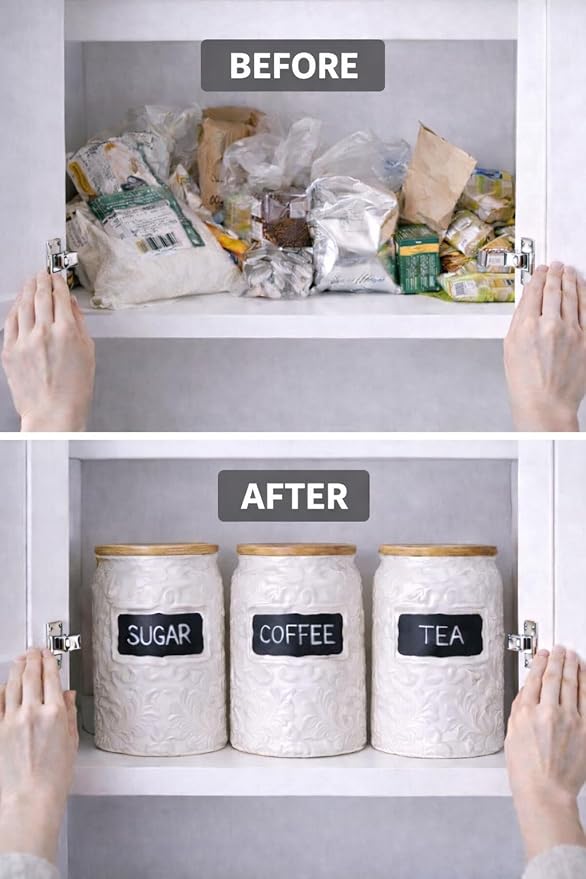 Ceramic Canister for the Kitchen (94oz/2779ml) – Airtight Kitchen Counter Storage with Bamboo Lids, Decorative Flour Sugar Coffee Jars for Pantry & Home