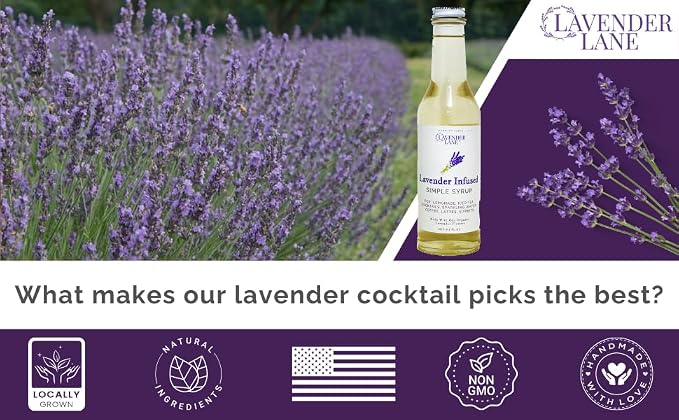 Lavender Lane Lavender Simple Syrup & Lavender Cocktail Picks, For Cocktails, Tea, Coffee, Mocktails, Garnishment - Image 8