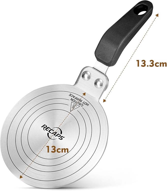 RECAPS 5.12 inch Stainless Steel Induction adapter plate for Induction Electric Gas Glass Cooktop, Heater Diffuser for Moka Pot, Glass bowls, Sauce Pan
