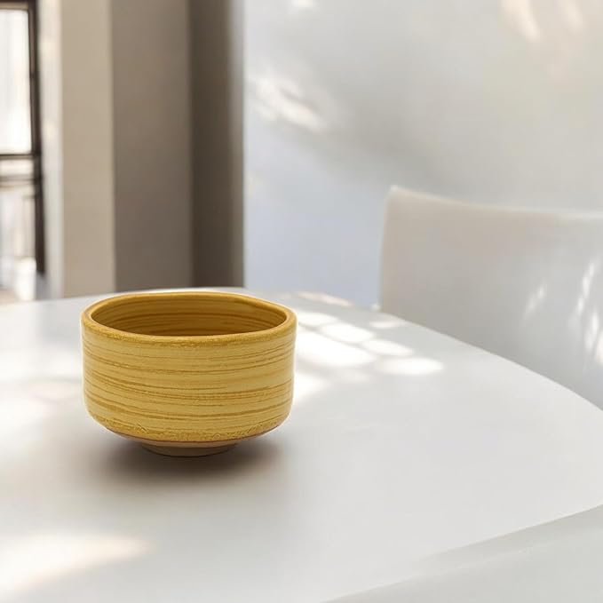 Product of Gifu Japan Ceramic Matcha Bowl, Handmade Chawan Japanese Green Tea Cup, Matcha Mixing Bowl, 400ml 13.6 oz, Brush Stroke Pattern, Yellow, Japanese Gifts