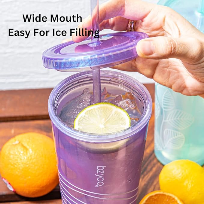 bzyoo SIP 24oz (710ml) Double Wall Plastic Tumbler with Lid and Straw Cold Drink Travel Mug Reusable Ice Coffee Tea Cup Perfect for Office Poolside Parties Gifts Color: Pearl Purple