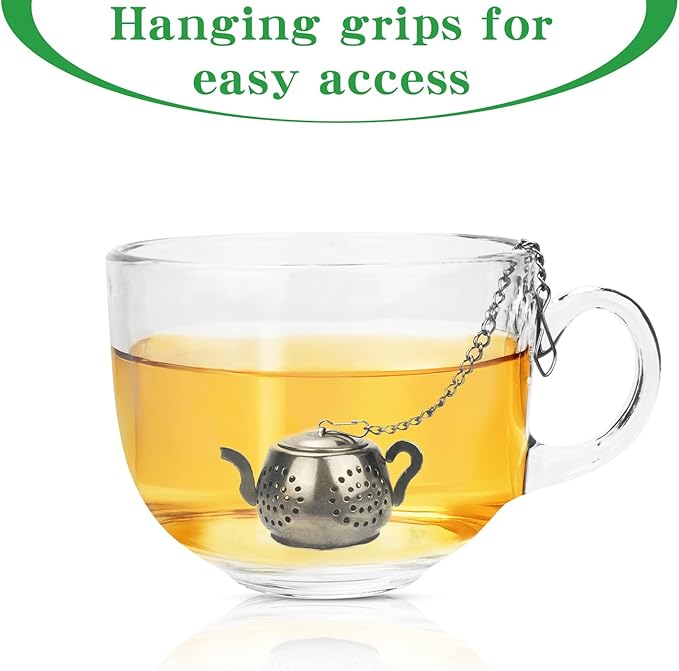 CEYAZYE 12PCS Tea Infuser, Stainless Steel Tea Ball Strainer, Loose Leaf Tea Steeper, Fine Mesh Teapot Interval Diffuser, Extended Chain Hook and Drip Tray for Brewing Tea Herbs Condiments & Spices
