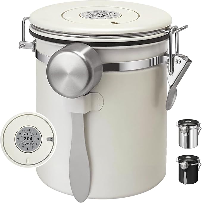 1.5L Airtight Vacuum Coffee Canister, Stainless Steel Storage Container for Coffee Beans and Grounds with Scoop.Suitable for coffee powder, coffee beans, rice, tea leaves, sugar, flour, and grains