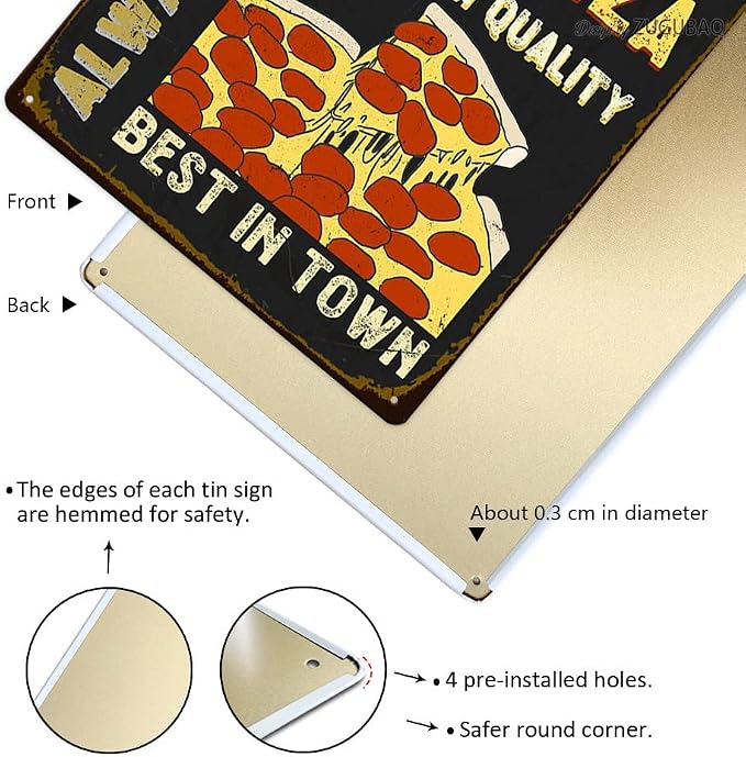 Pizza Tin Signs Vintage Metal Sign Funny Food Art Printing Poster Wall Decor for Home Kitchen Bar Restaurant Cafe Pub Indoor Outdoor 12x8 Inch Hanging Plaque - Image 3