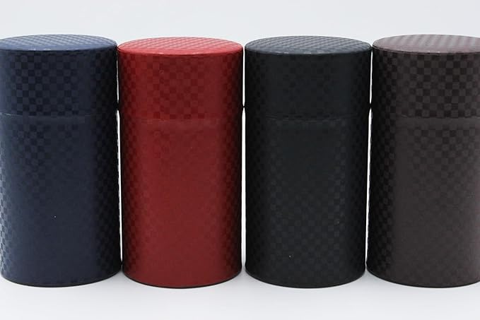 Japanese Pokkan Matcha Coffee Spice Tea Tin Canister Washi Paper Storage with Lid 7.05 oz Capacity (Aka)