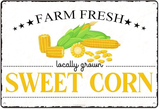 Vintage Sweet Corn Metal Signs Wall Decor Funny Vegetables Art Poster Decorative for Home Farmhouse Kitchen Garden Cafe Bar Farm Porch Fence Yard 12X8 Inch Aluminium Hanging Plaque by WEGUZIX
