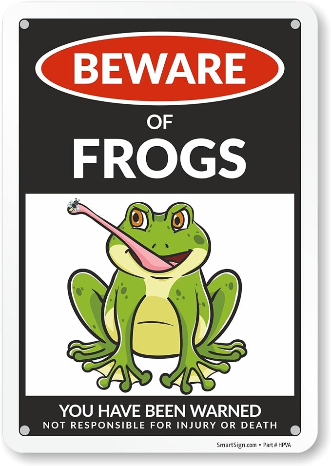 SmartSign Funny Beware Of Frogs Warning Sign - 10"x7", 40 mil Laminated Rust-free Aluminum - Metal Signs for Wall Decor, Outdoors, Patio, Gifts, Cafe - Frogs Theme, Made in USA by SmartSign