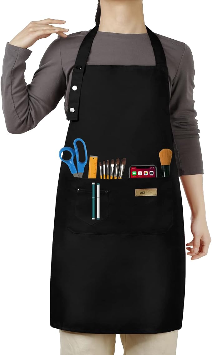 Hongsome Adjustable Button Apron for Women Men Artist Painting Pottery Garden Cooking Kitchen Chef 3 Pockets Waterproof M-XXL by brand