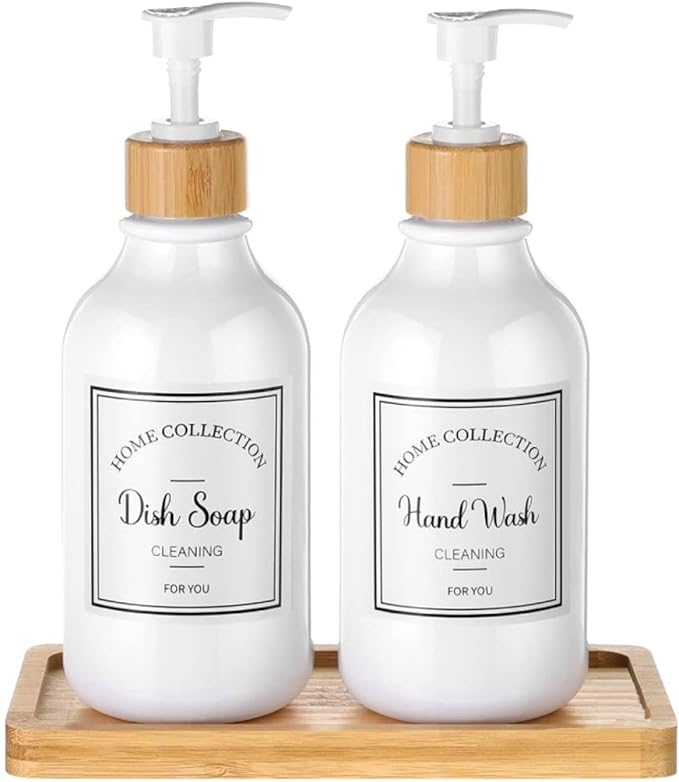Bamboo Soap Dispenser Tray, Bathroom & Kitchen Sink Tray - Square, Ideal for Jewelry & Cosmetics - Bathtub Organizer