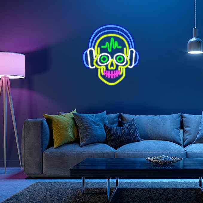 Skull Neon Lights for Wall Decor, Neon Halloween Sign, Light Up Signs USB Dimmable Led Lights Signs for Bedroom Man Cave Bar Pub Home Party Christmas