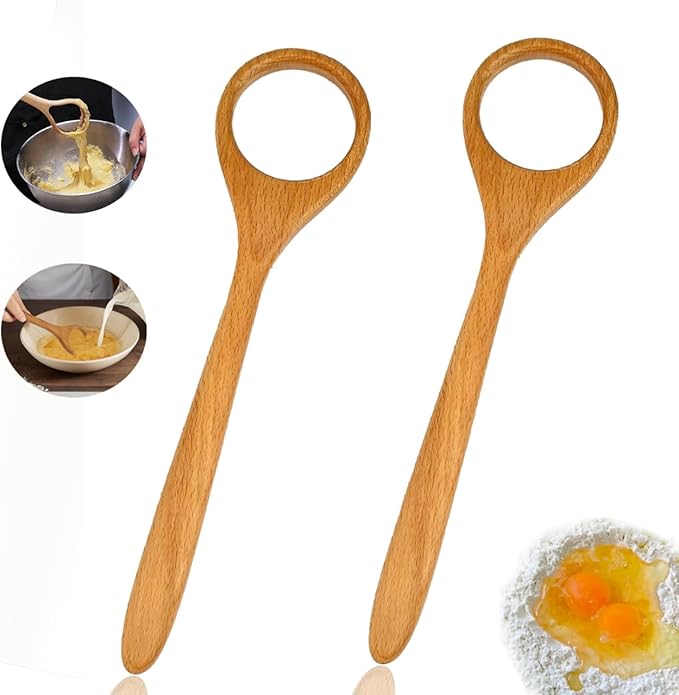 2 PCS 12 Inch Wooden Whisk, Wood Danish Dough Whisk Tool for Mixing, Wooden Bread Whisking Tool for Egg Sourdough Pizza, Pastry, Cake Batter