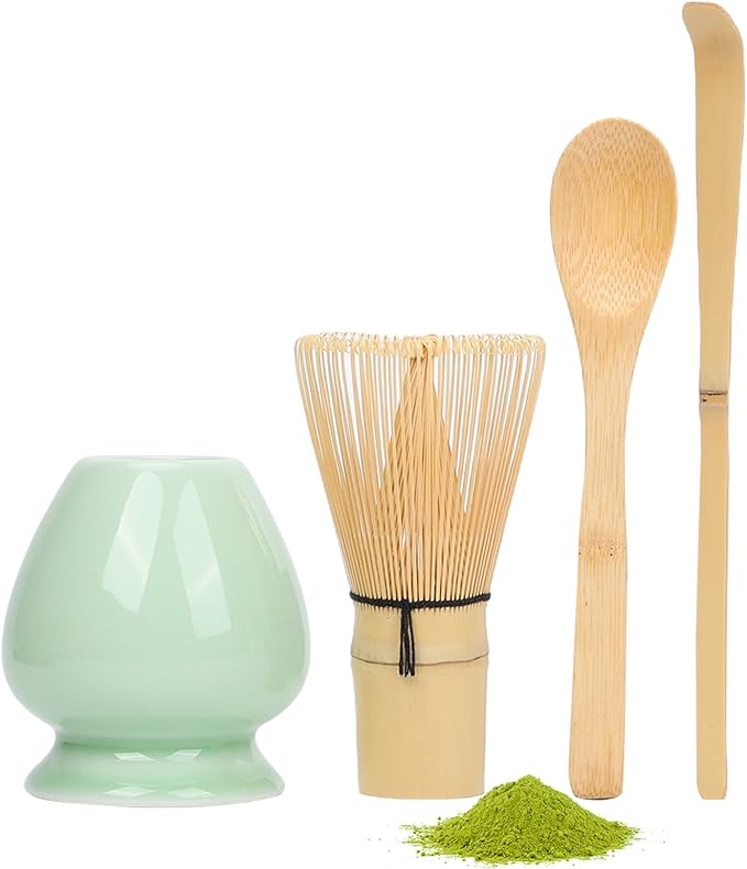 Matcha Whisk Set with Bamboo Whisk Matcha Whisk Holder Bamboo Scoop and Tea Spoon 4 Pcs Matcha Making Kit Japanese Tea Tools For Gift