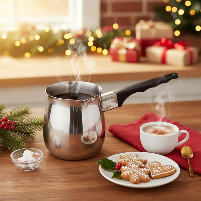 Fino Stainless Steel Turkish Coffee Pot - Professional 18/8 Warmer for Stovetop Coffee, Milk, Tea, Hot Chocolate - Delicious Daily Beverages - 24-Ounce